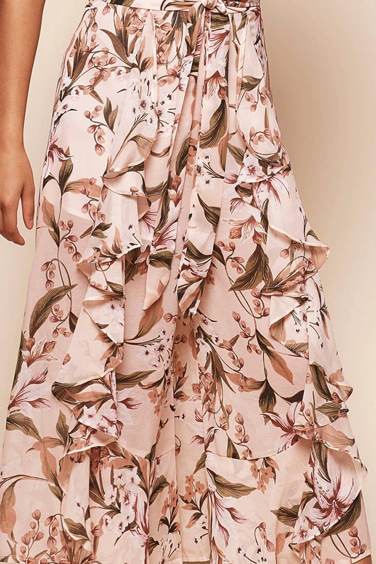 Constance Wide Leg Ruffle Pants Nude Print by Selfie Leslie