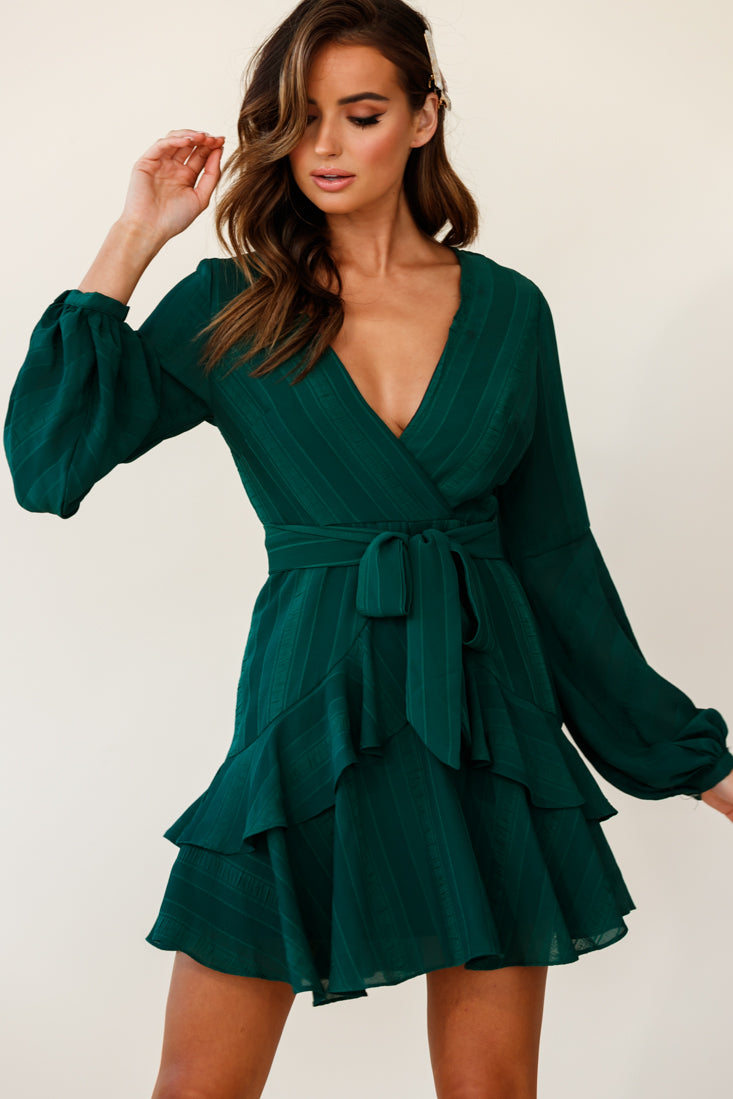 Kerry Layered Balloon Sleeve Dress Stripe Green Selfie Leslie Kerry Layered Balloon Sleeve Dress Stripe Green Selfie Leslie
