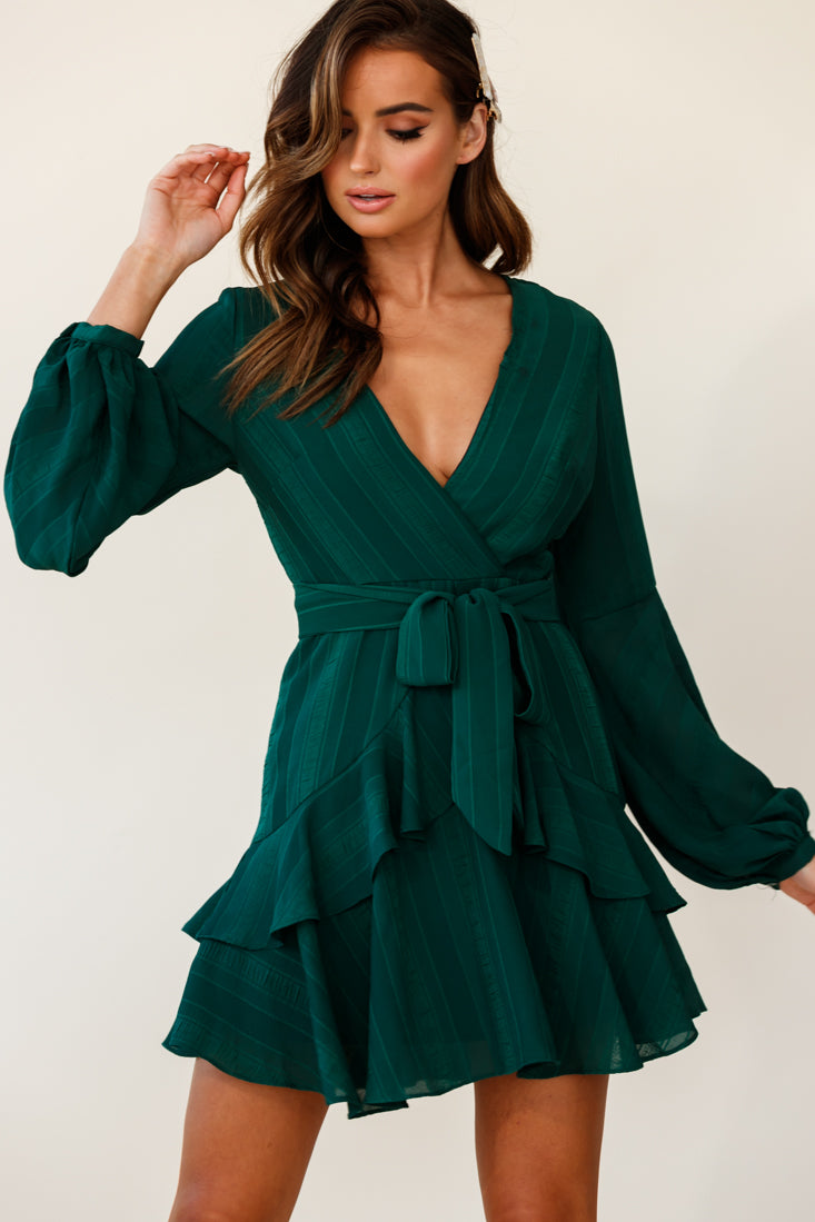Shop the Kerry Layered Balloon Sleeve Dress Stripe Green | Selfie Leslie
