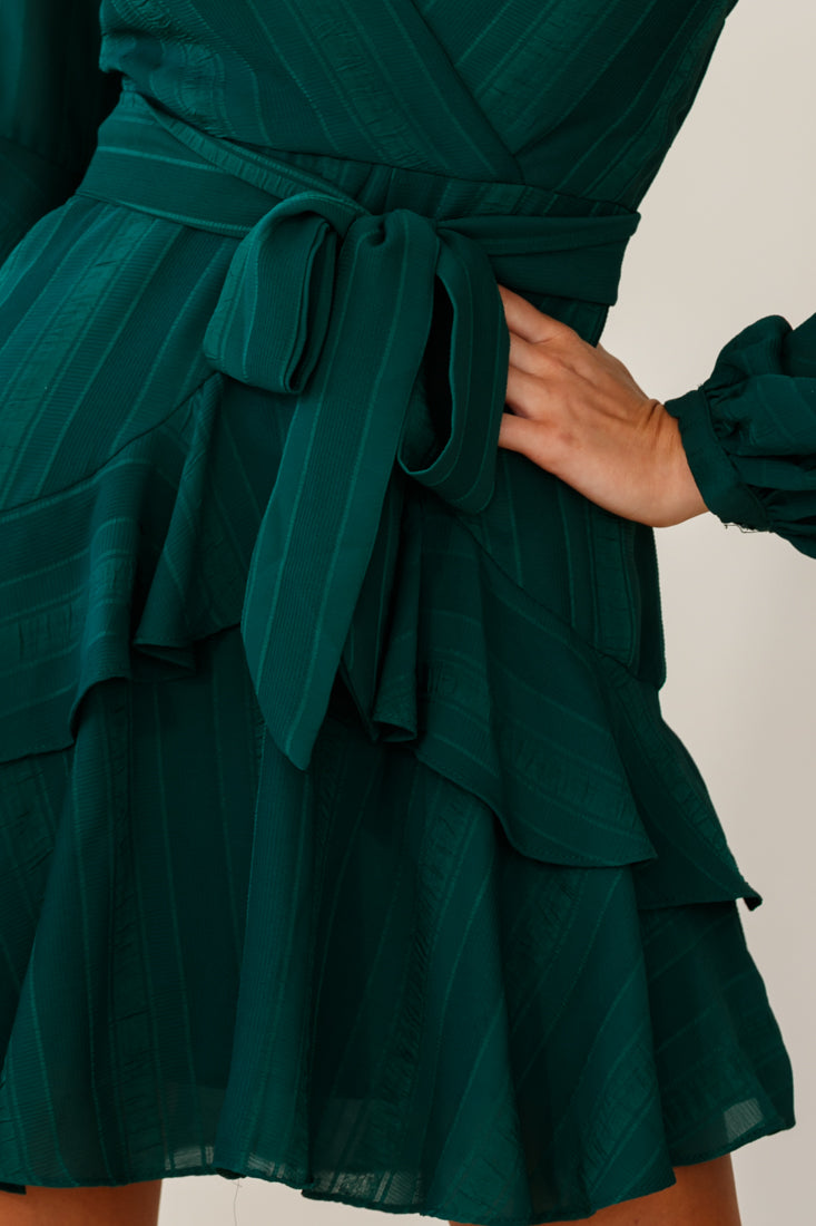 Kerry Layered Balloon Sleeve Dress Stripe Green by Selfie Leslie