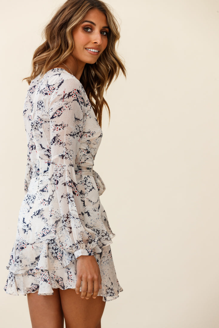 Kerry Layered Balloon Sleeve Dress Flower Pattern Beige by Selfie Leslie