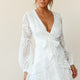 Kerry Layered Balloon Sleeve Dress Floral Embroidered White