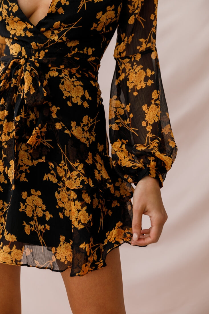 Kerry Layered Balloon Sleeve Dress Black/Orange by Selfie Leslie