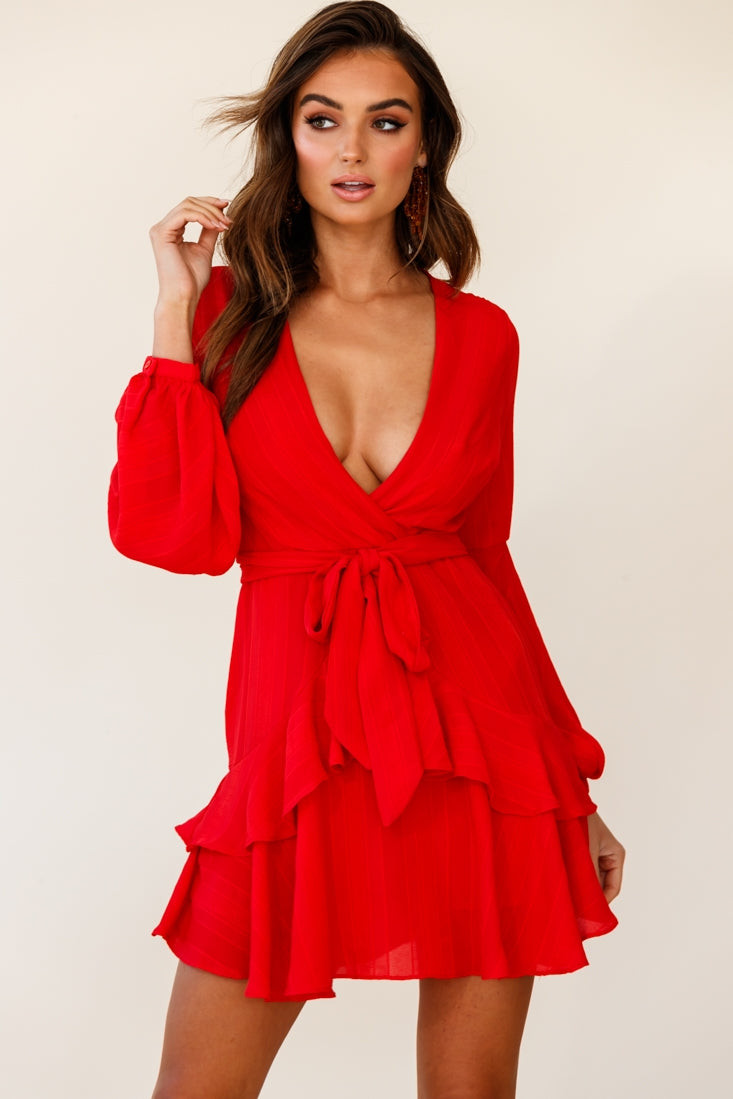 Kerry Layered Balloon Sleeve Dress Red by Selfie Leslie