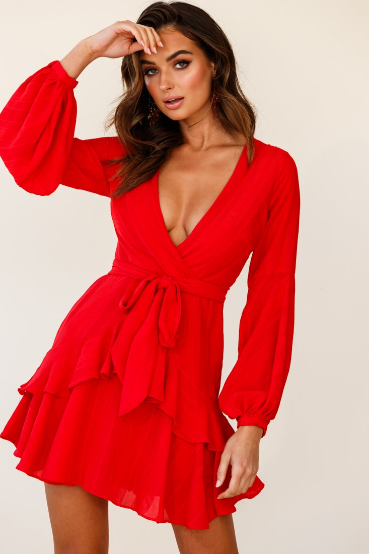 Kerry Layered Balloon Sleeve Dress Red by Selfie Leslie