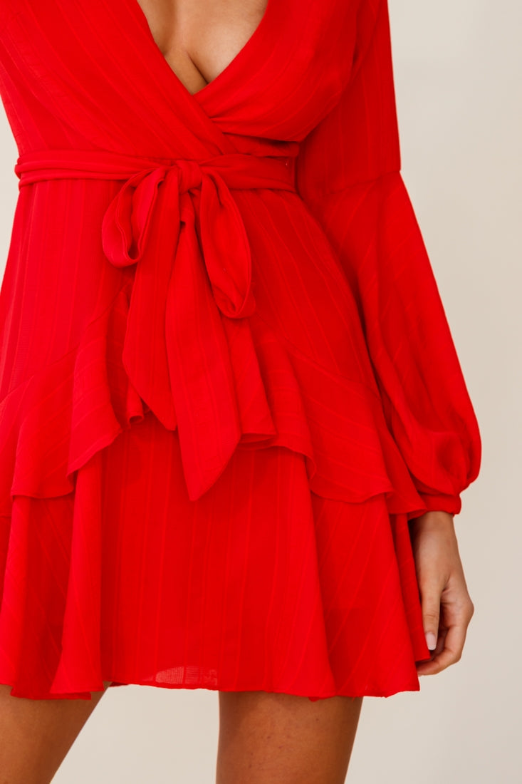 Kerry Layered Balloon Sleeve Dress Red by Selfie Leslie