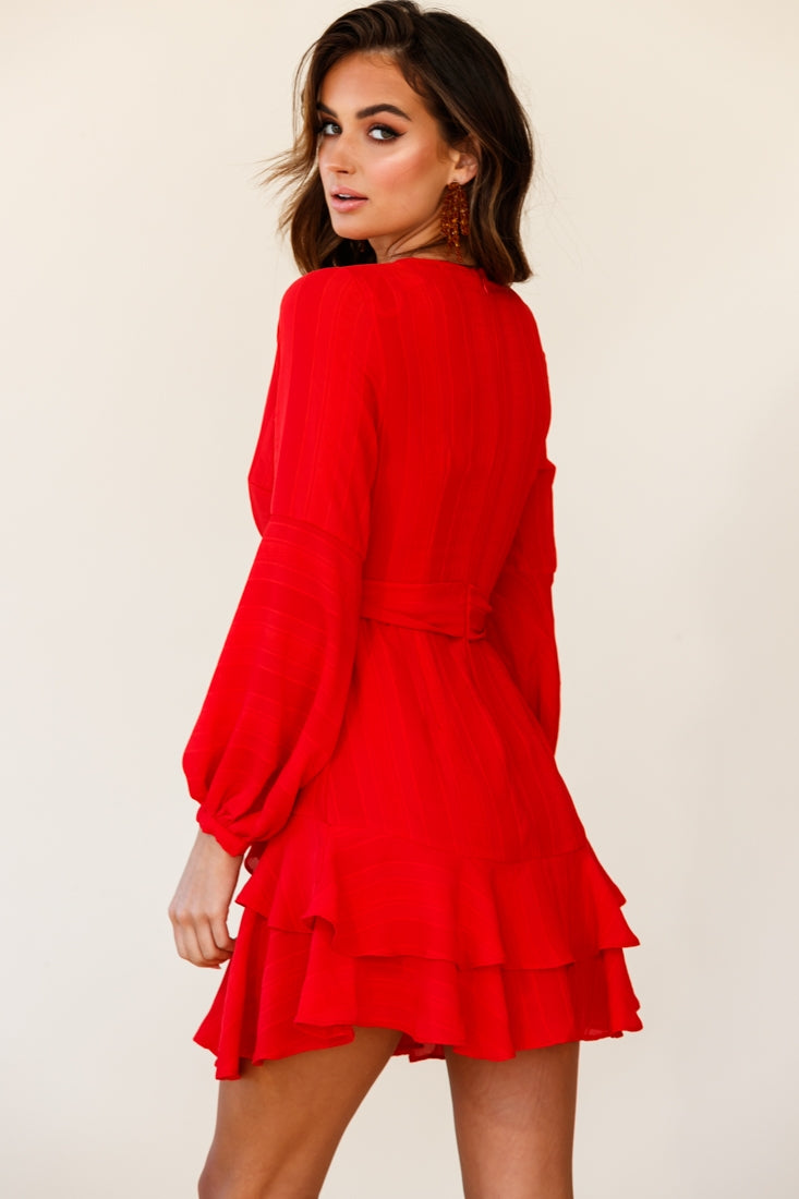 Kerry Layered Balloon Sleeve Dress Red by Selfie Leslie