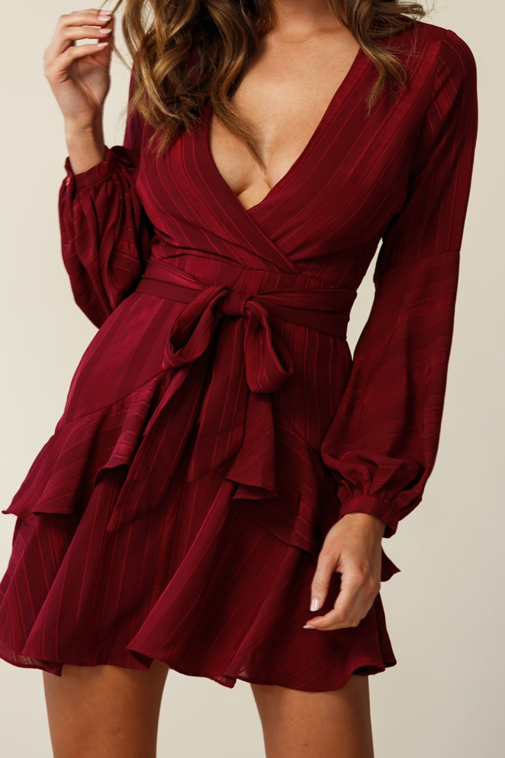 Kerry Layered Balloon Sleeve Dress Wine by Selfie Leslie