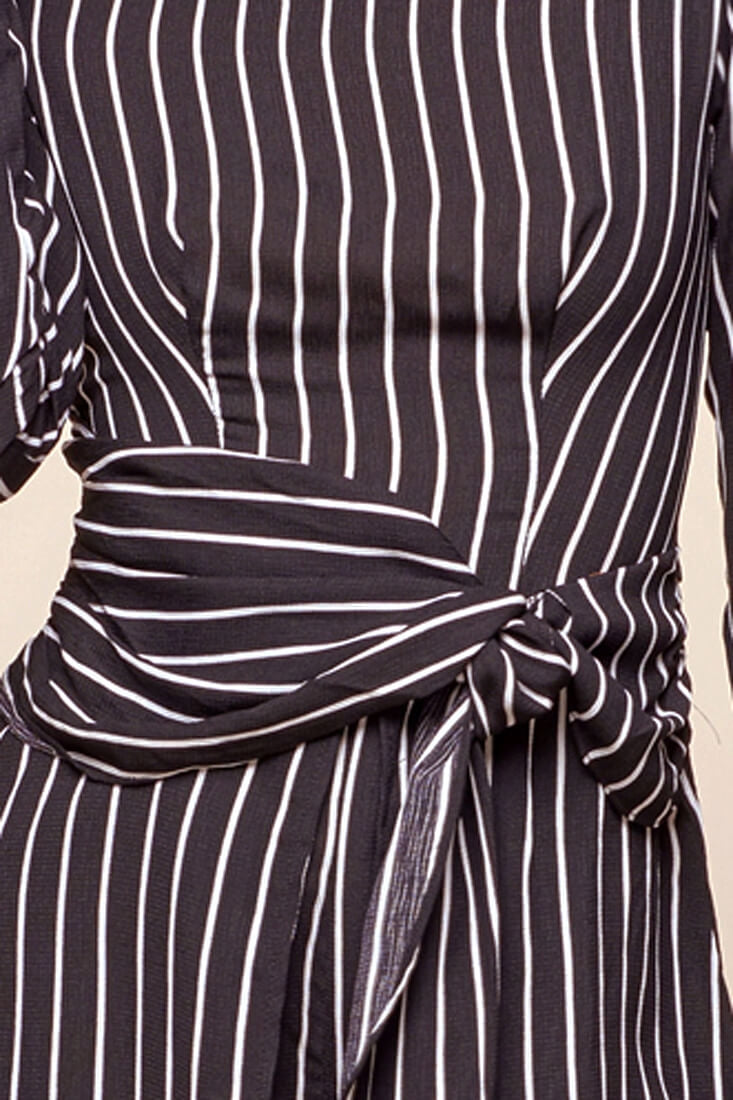 Abbey Waist Tie Pinstripe Romper Black & White by Selfie Leslie