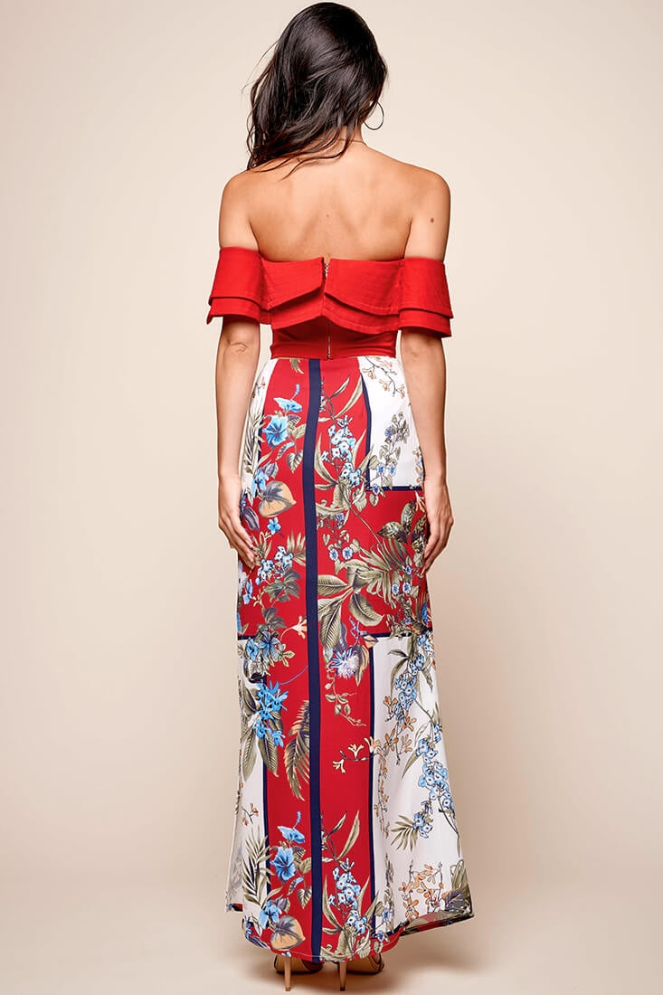 Missy Layered Ruffle Bardot Top Red by Selfie Leslie