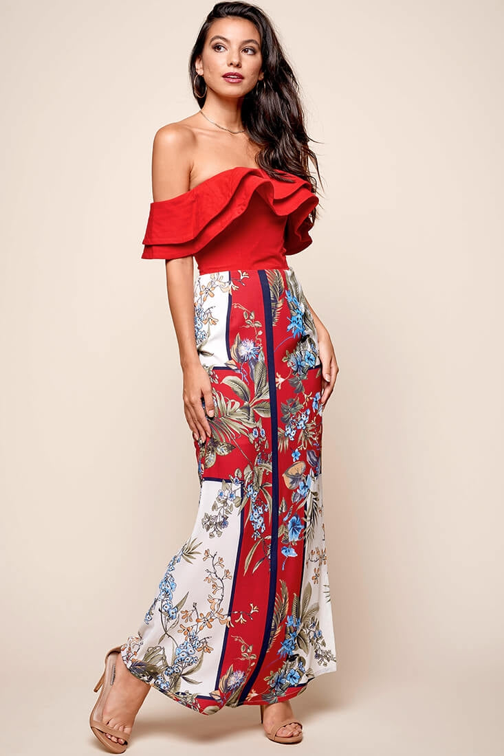 Paradise Side Split Maxi Skirt Red by Selfie Leslie