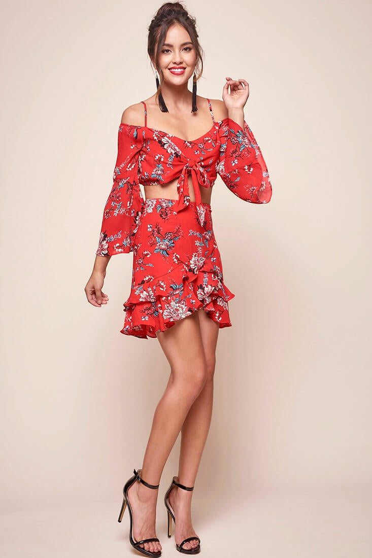 Bellisario Floral Cropped Caribbean Top Red by Selfie Leslie