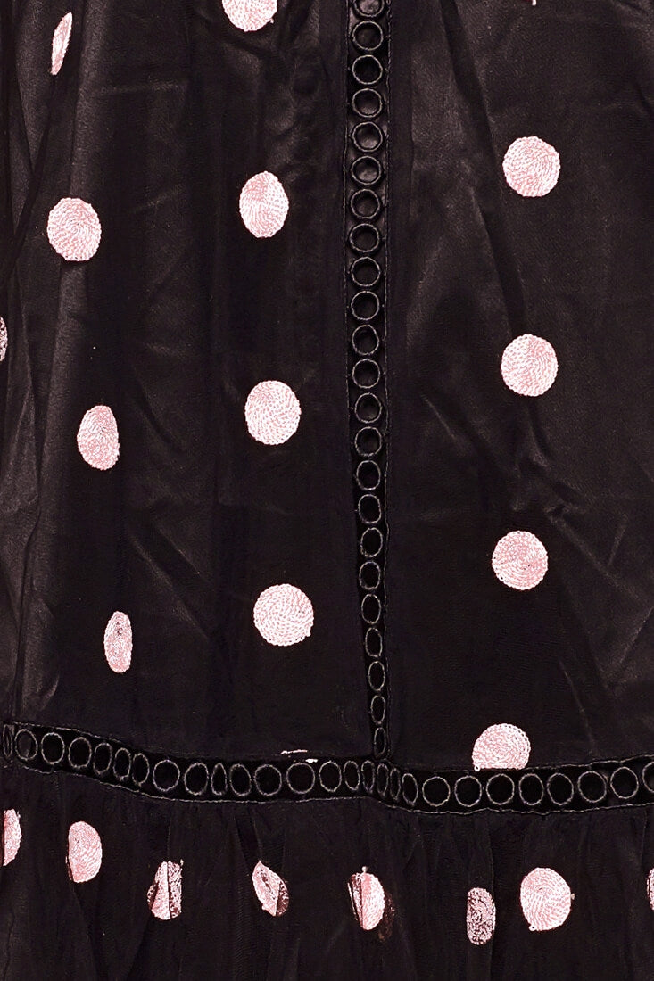 Lena Sheer Overlay Sleeveless Polka Dot Romper Dress Black & Pink by Selfie Leslie