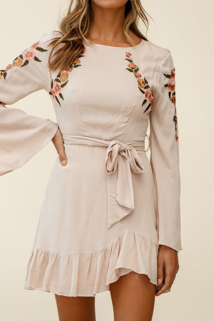 Yara Floral Embellished Fit and Flare Dress Blush by Selfie Leslie