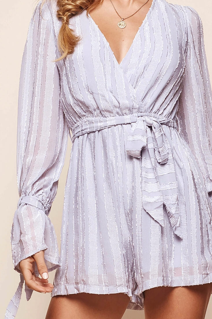 Bodhi V-Neck Long Sleeve Romper Grey by Selfie Leslie