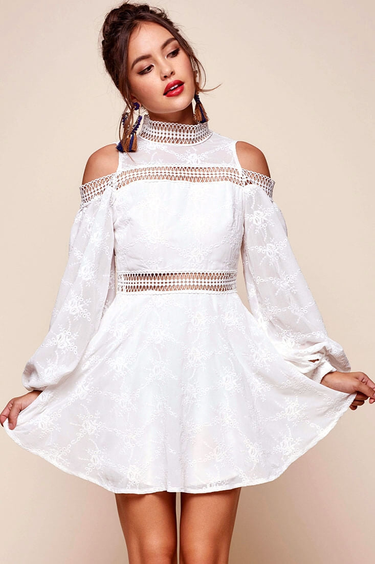 Ellis Open Back Dressy Floral Dress White by Selfie Leslie