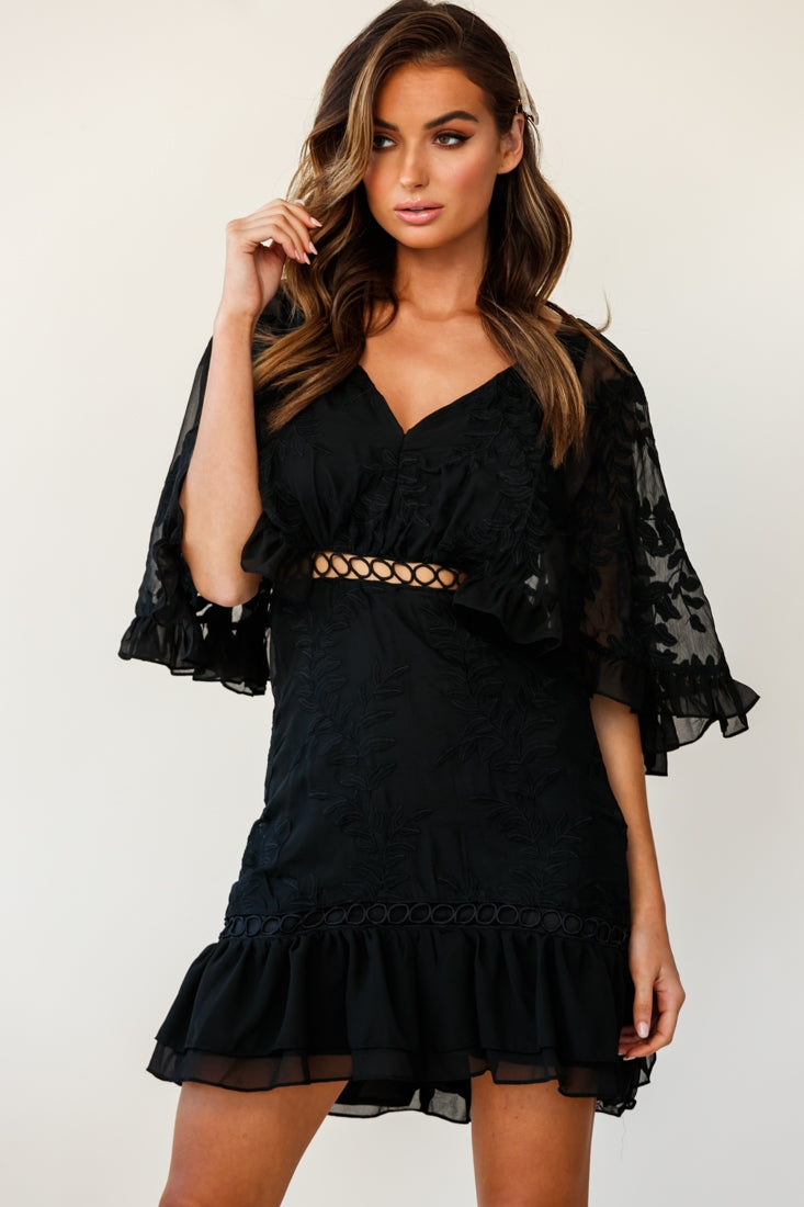 Shop the Caspar Leafy Embroidered Dress Black Tall | Selfie Leslie