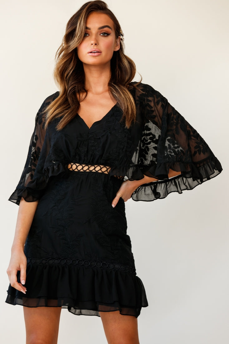 Caspar Leafy Embroidered Dress Black Tall by Selfie Leslie