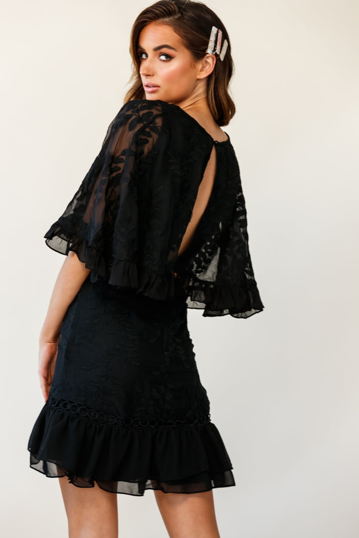 Caspar Leafy Embroidered Dress Black Tall by Selfie Leslie