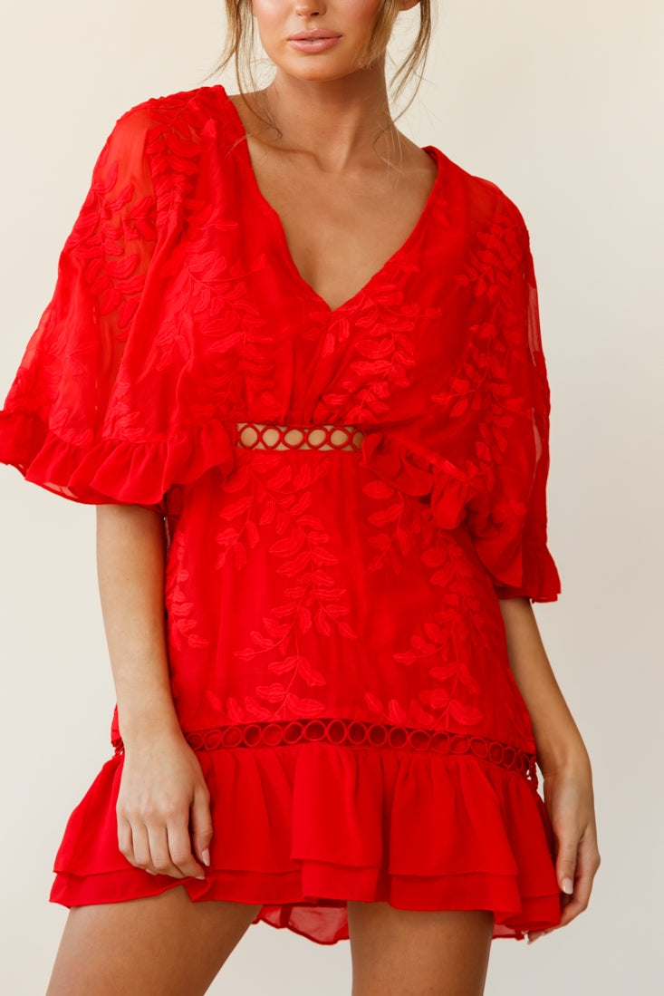 Caspar Batwing Dress Red by Selfie Leslie