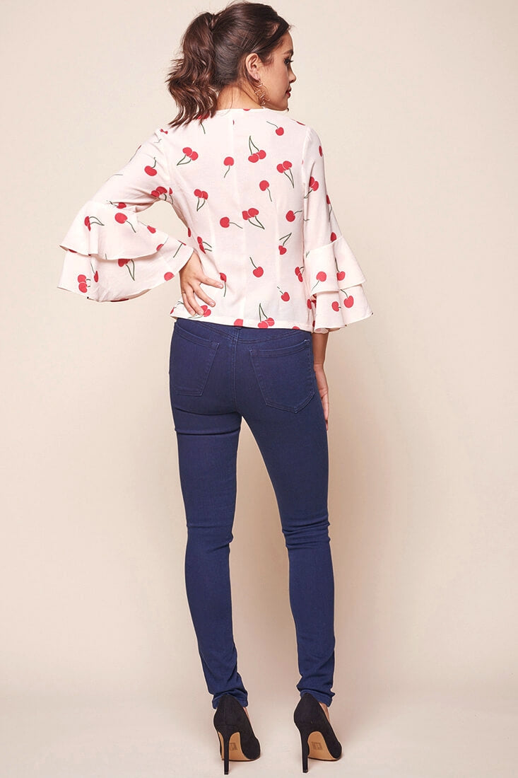 Robbi Bell Sleeved Cherry Top Beige by Selfie Leslie