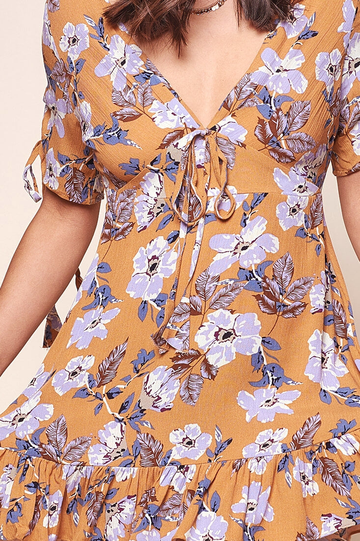 McKenna Deep V Tie Up Dress Tan by Selfie Leslie