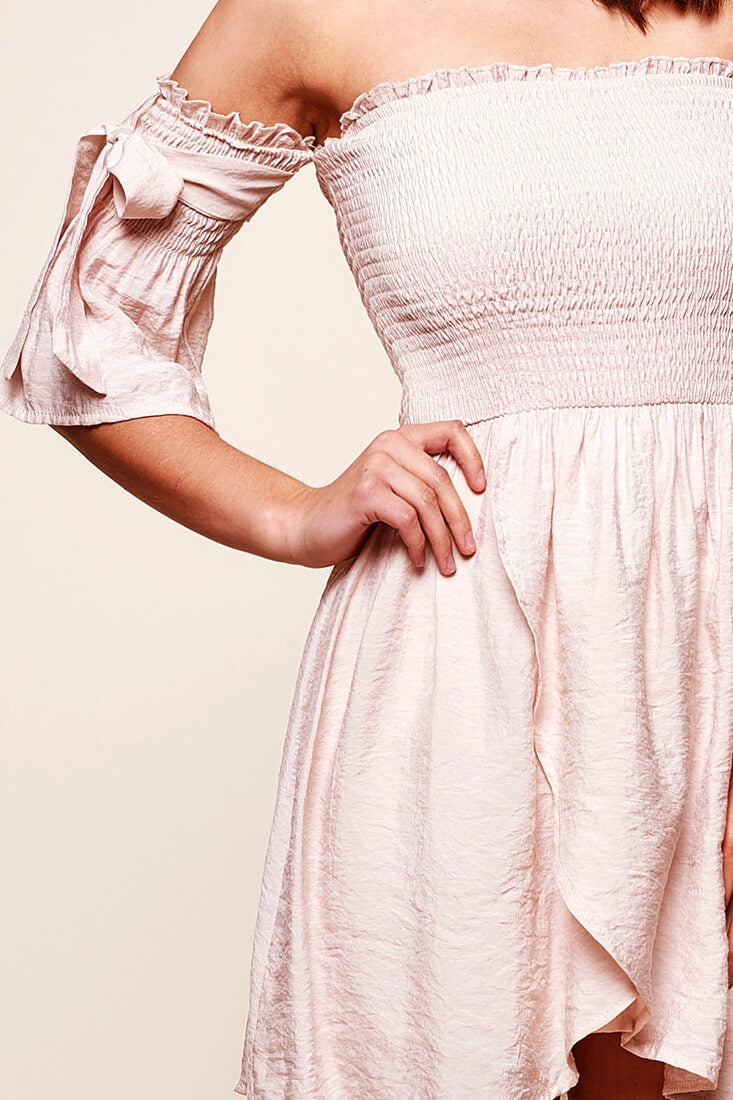 Eva Babydoll Off-The-Shoulder Dress Beige by Selfie Leslie