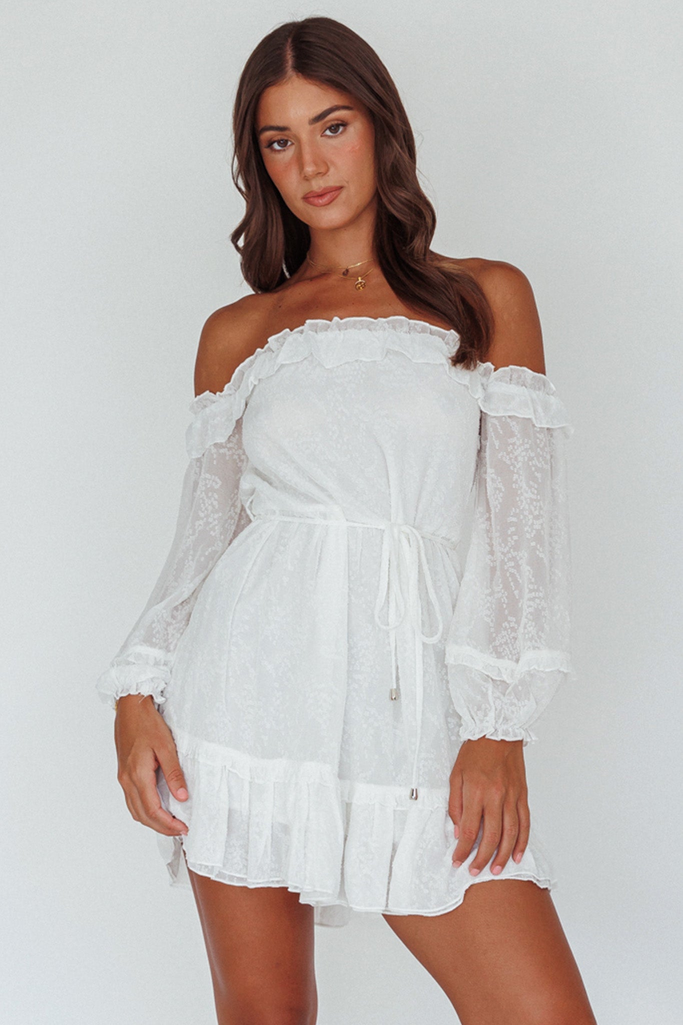 Tracee Bardot Lace Mini Dress White by Selfie Leslie
