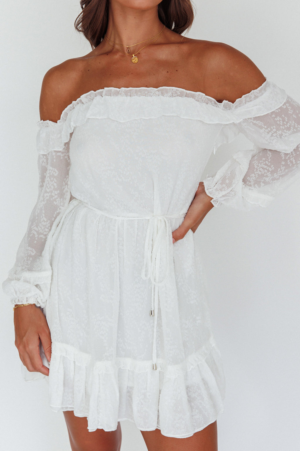 Tracee Bardot Lace Mini Dress White by Selfie Leslie