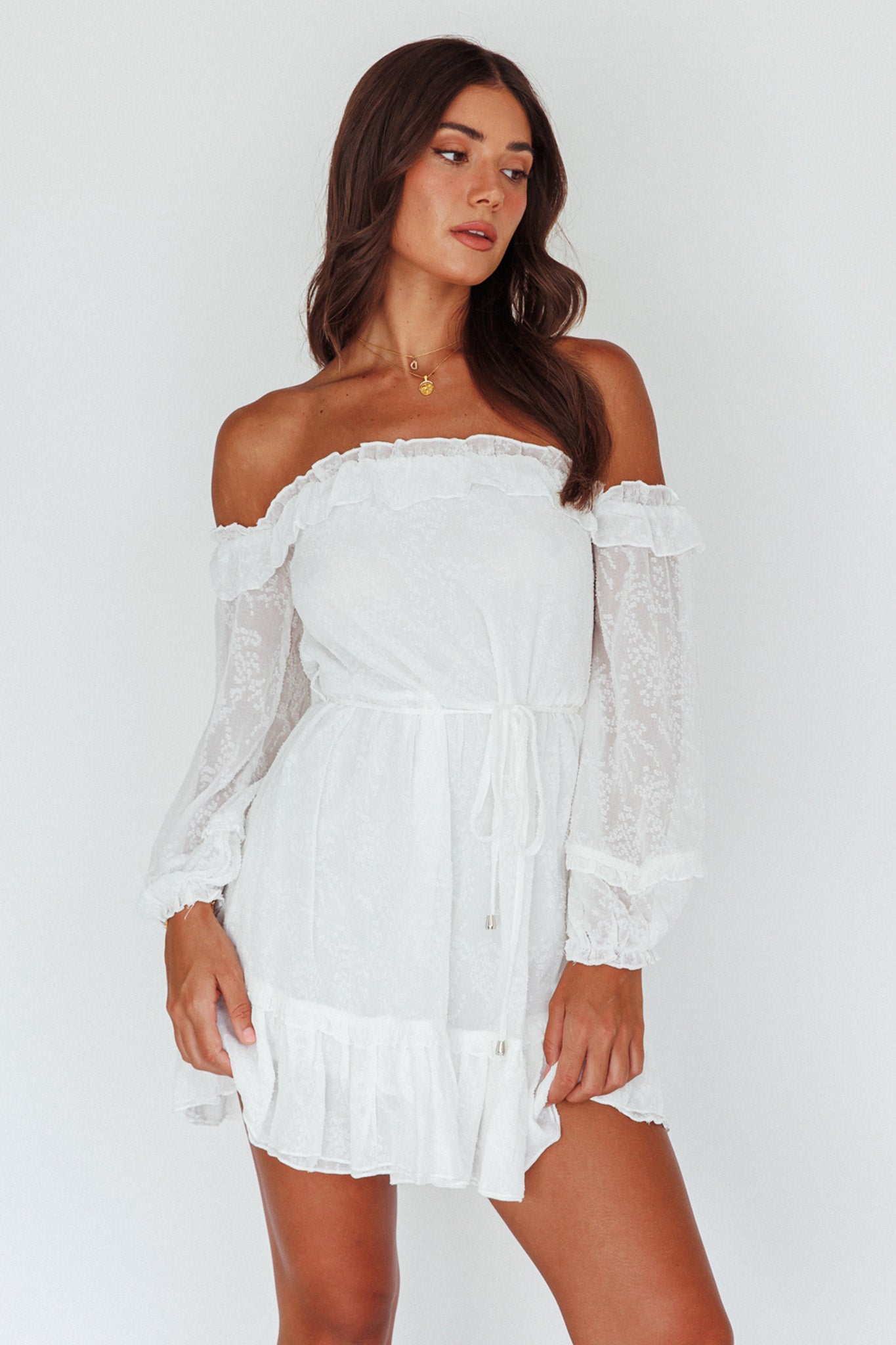Tracee Bardot Lace Mini Dress White by Selfie Leslie