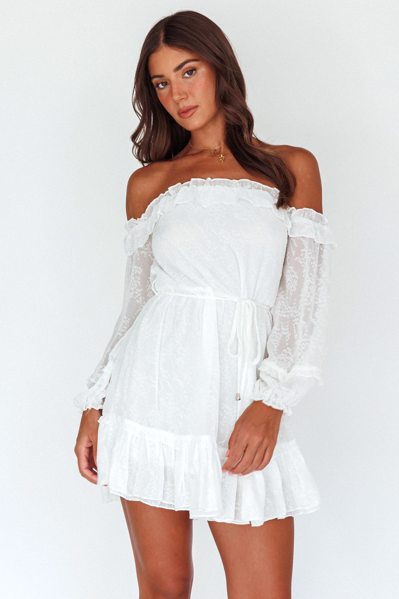 Tracee Bardot Lace Mini Dress White by Selfie Leslie