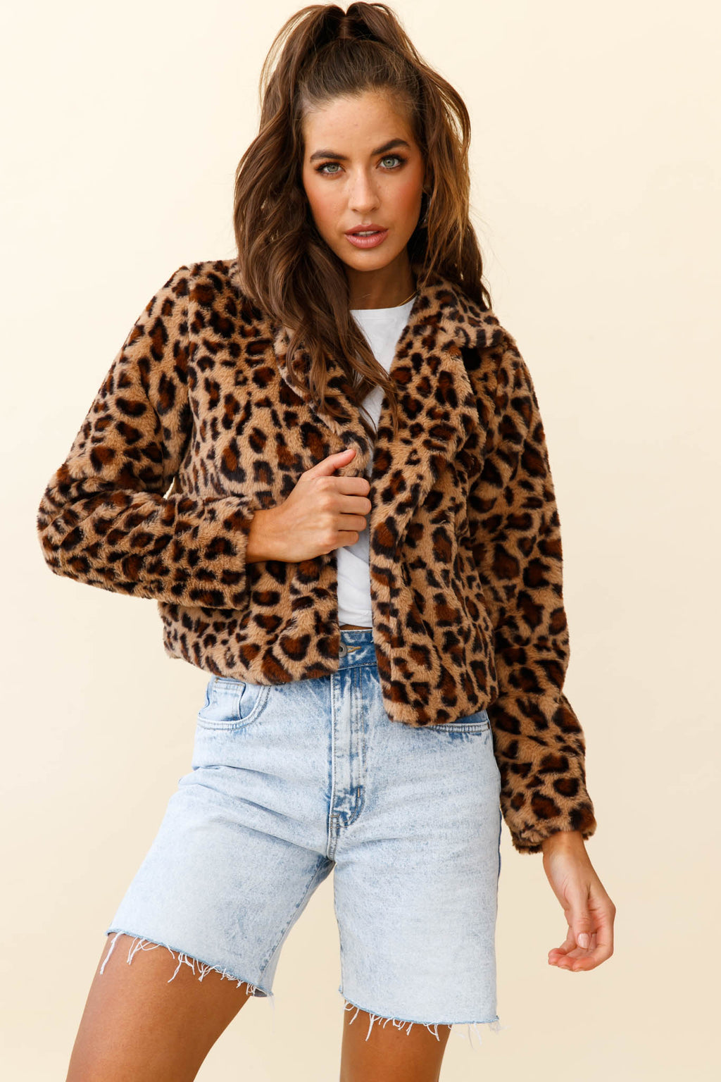 Ohio Faux Fur Leopard Print Jacket Brown by Selfie Leslie