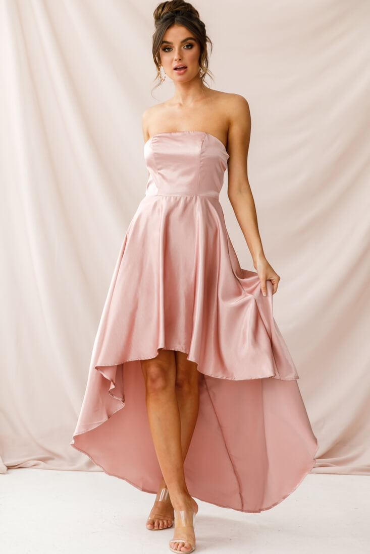 Belle Strapless High-Low Hem Dress Mocha by Selfie Leslie