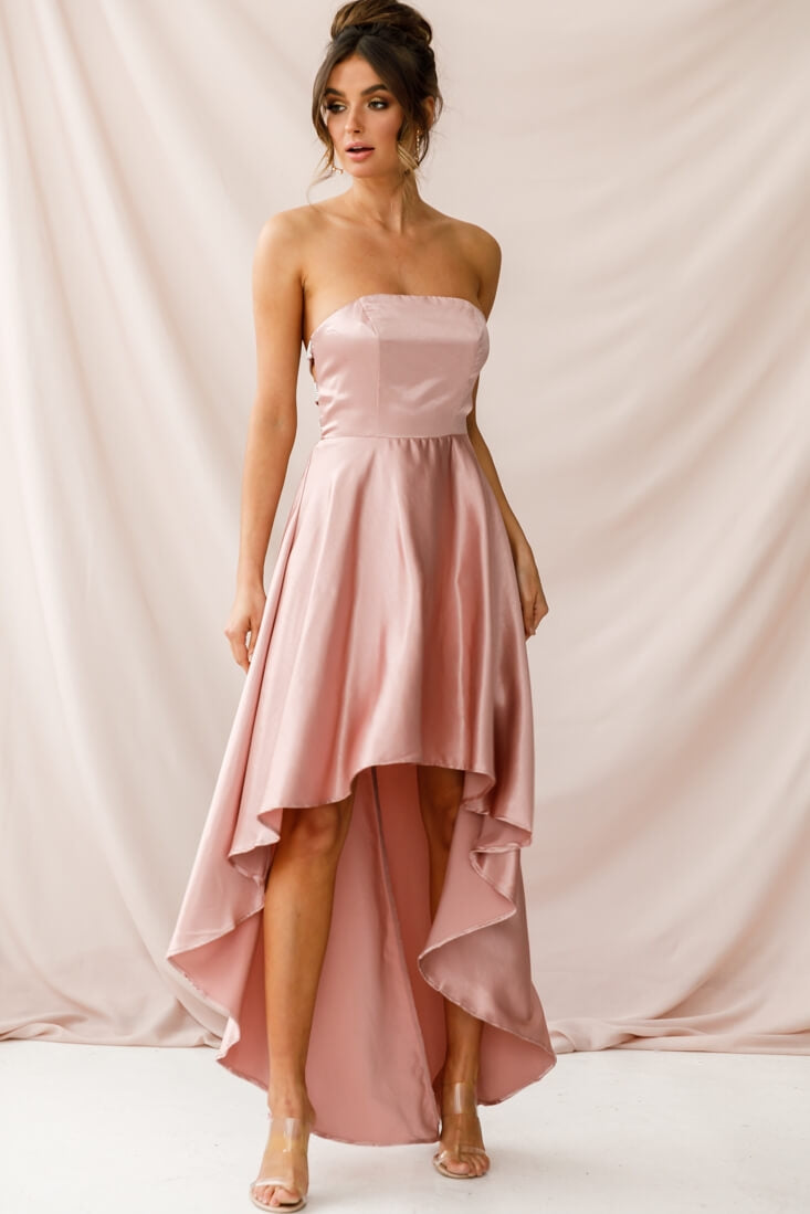 Belle Strapless High-Low Hem Dress Mocha by Selfie Leslie