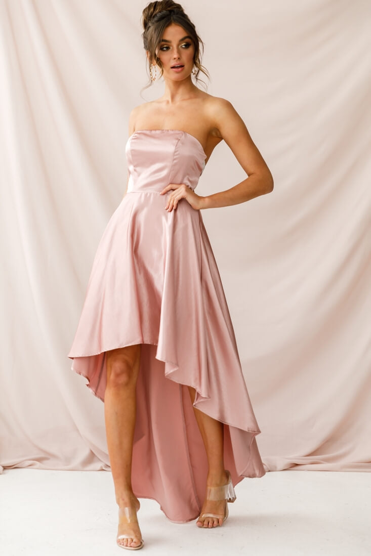 Belle Strapless High-Low Hem Dress Mocha by Selfie Leslie