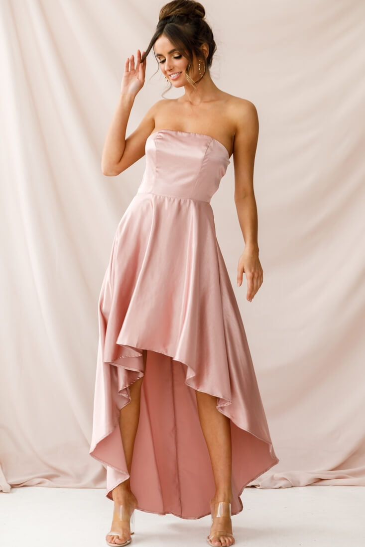 Belle Strapless High-Low Hem Dress Mocha by Selfie Leslie