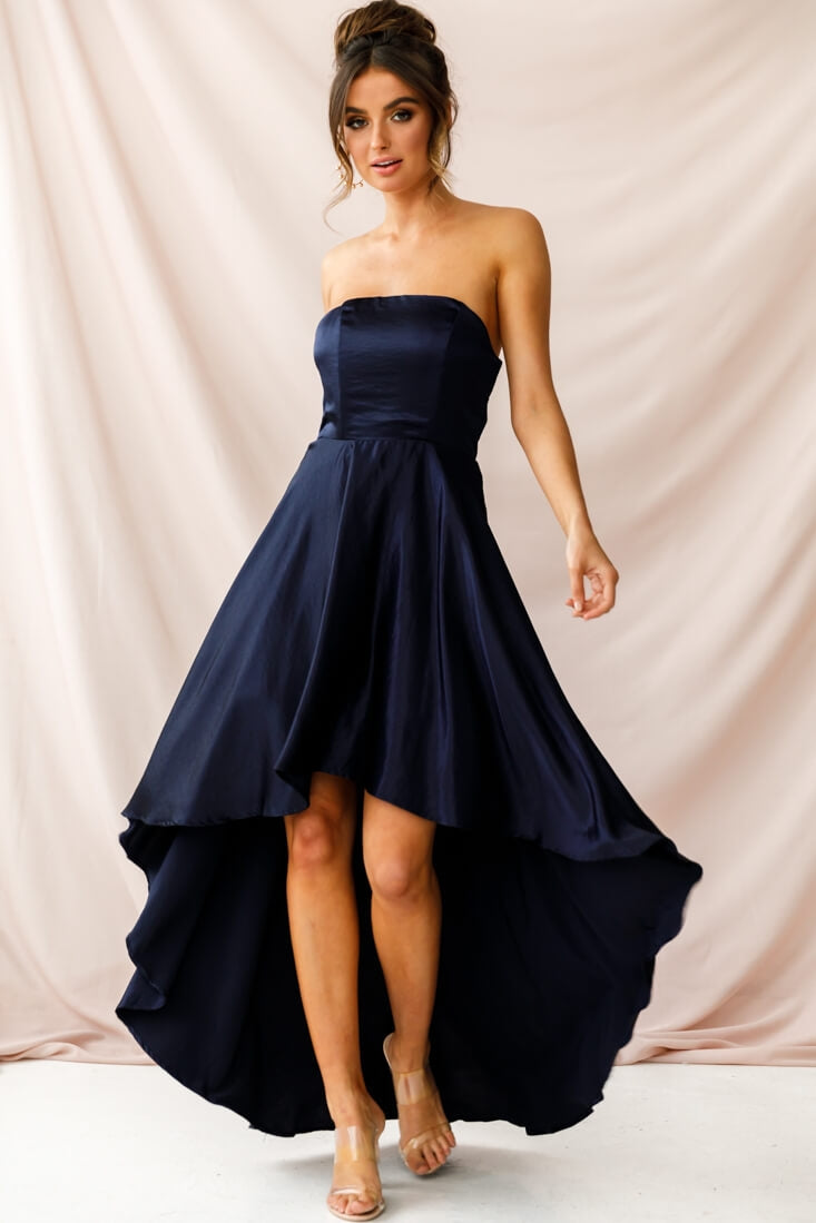 Belle Strapless High-Low Hem Dress Navy by Selfie Leslie
