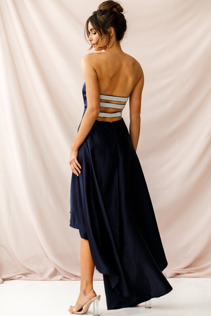 Belle Strapless High-Low Hem Dress Navy by Selfie Leslie