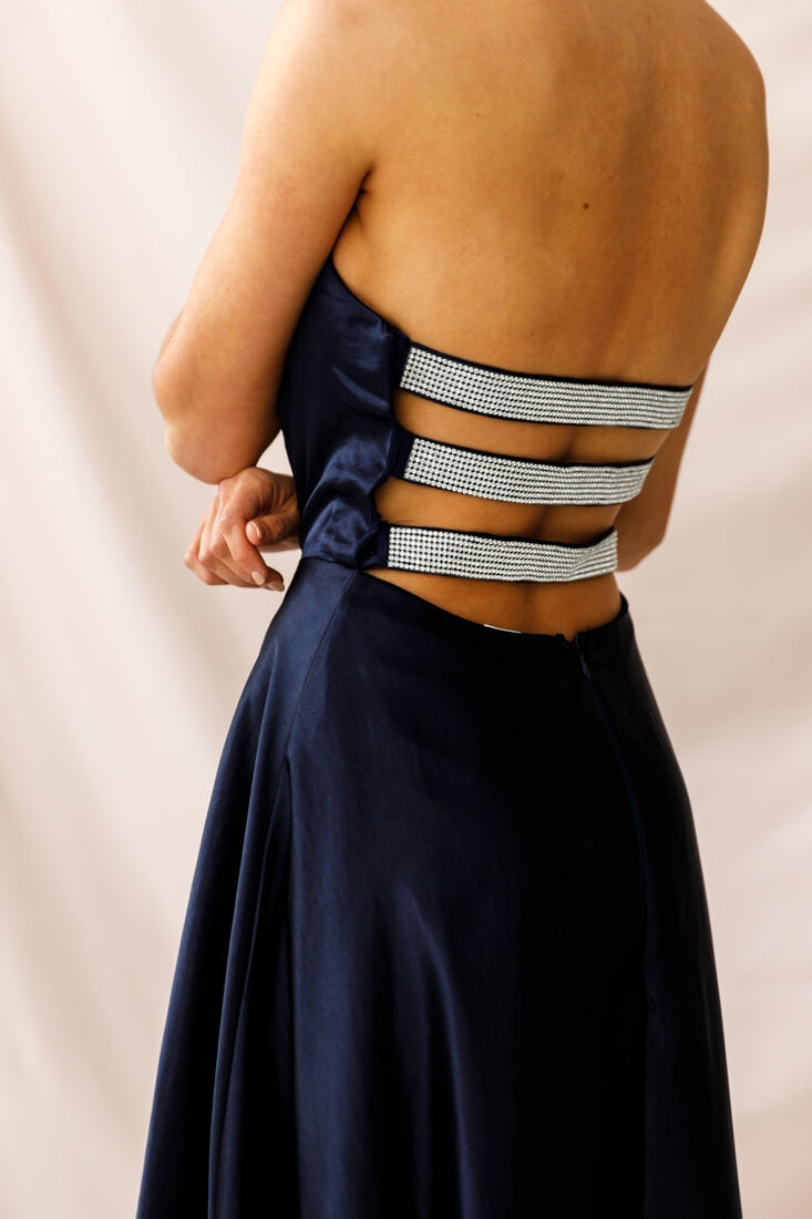 Belle Strapless High-Low Hem Dress Navy by Selfie Leslie