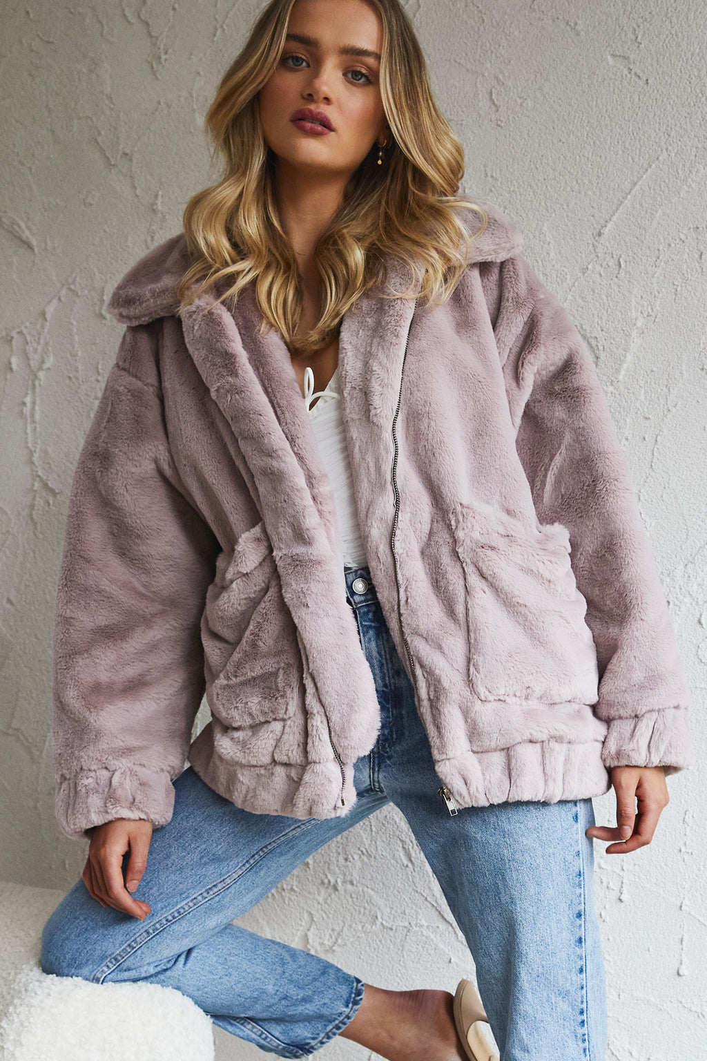 Chamonix Collared Zip Front Jacket Mauve by Selfie Leslie
