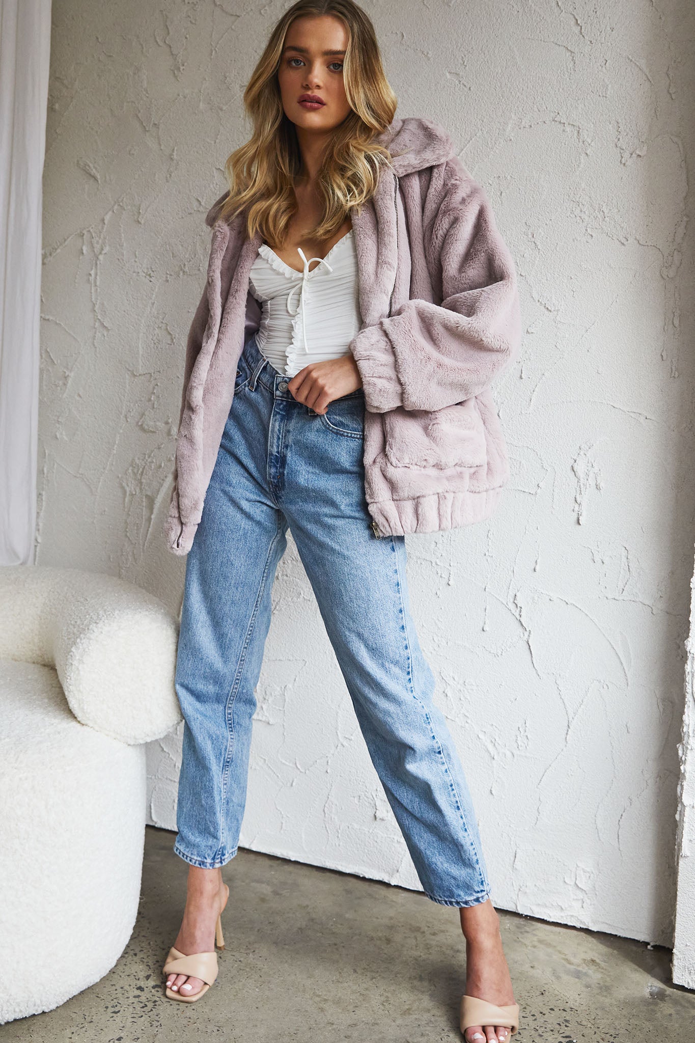 Chamonix Collared Zip Front Jacket Mauve by Selfie Leslie