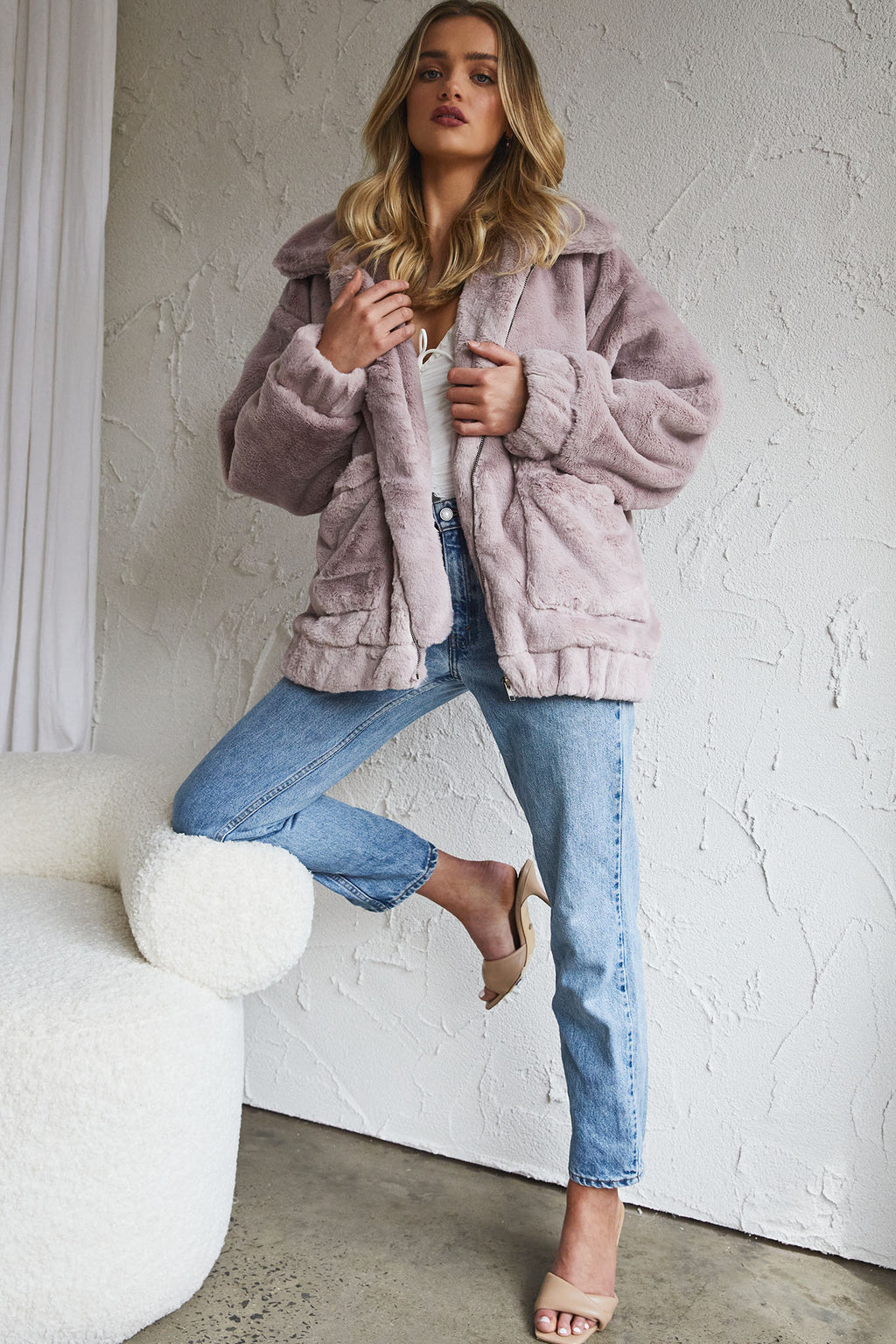 Chamonix Collared Zip Front Jacket Mauve by Selfie Leslie