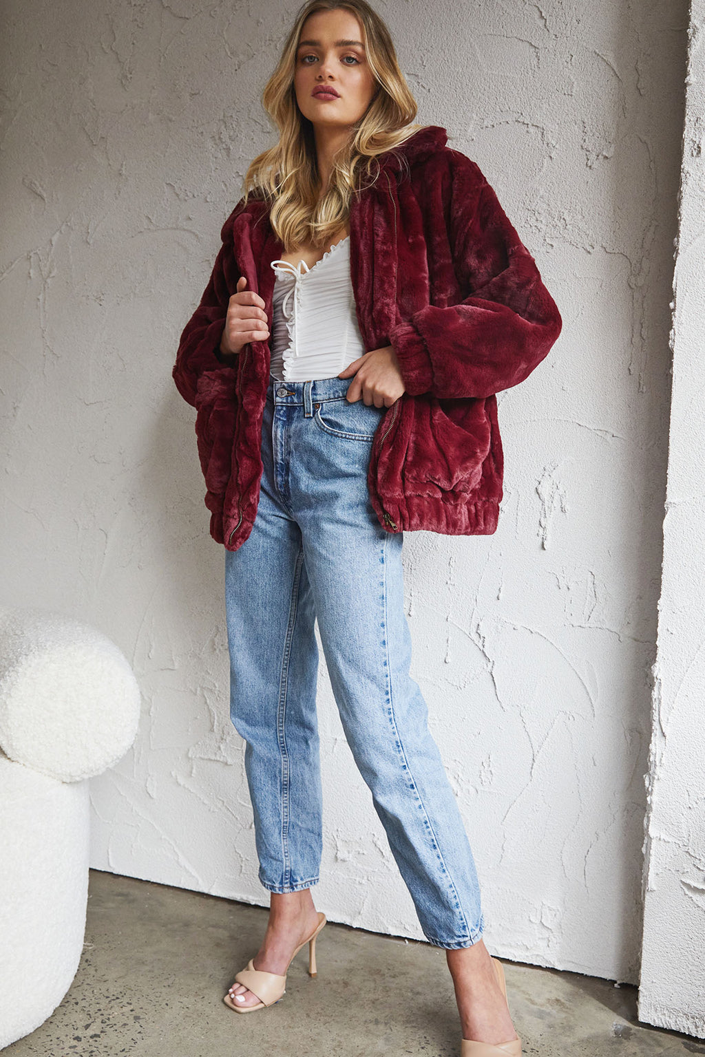 Chamonix Collared Zip Front Jacket Wine by Selfie Leslie