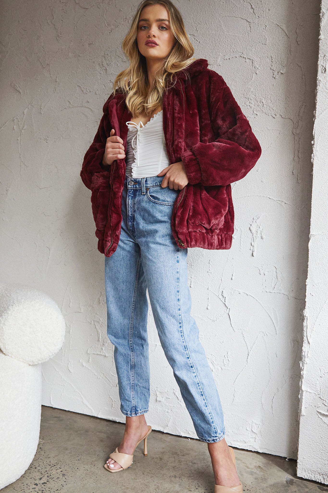 Chamonix Collared Zip Front Jacket Wine by Selfie Leslie