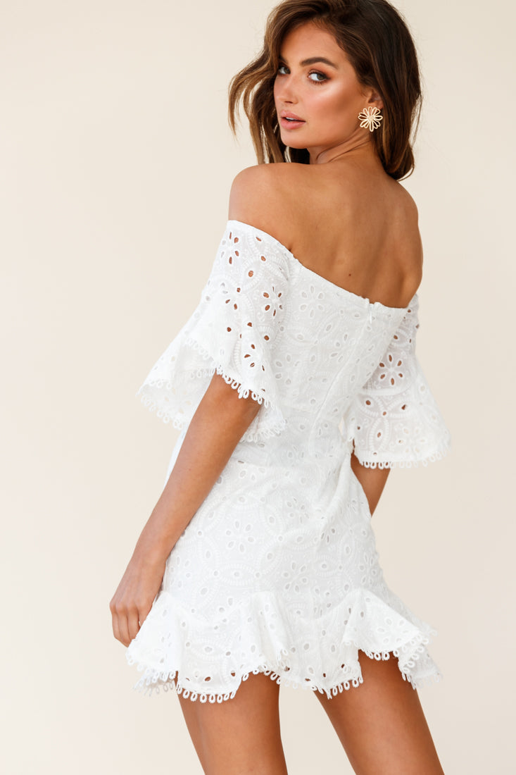 Elissa Off-Shoulder Broderie Anglaise Dress White by Selfie Leslie