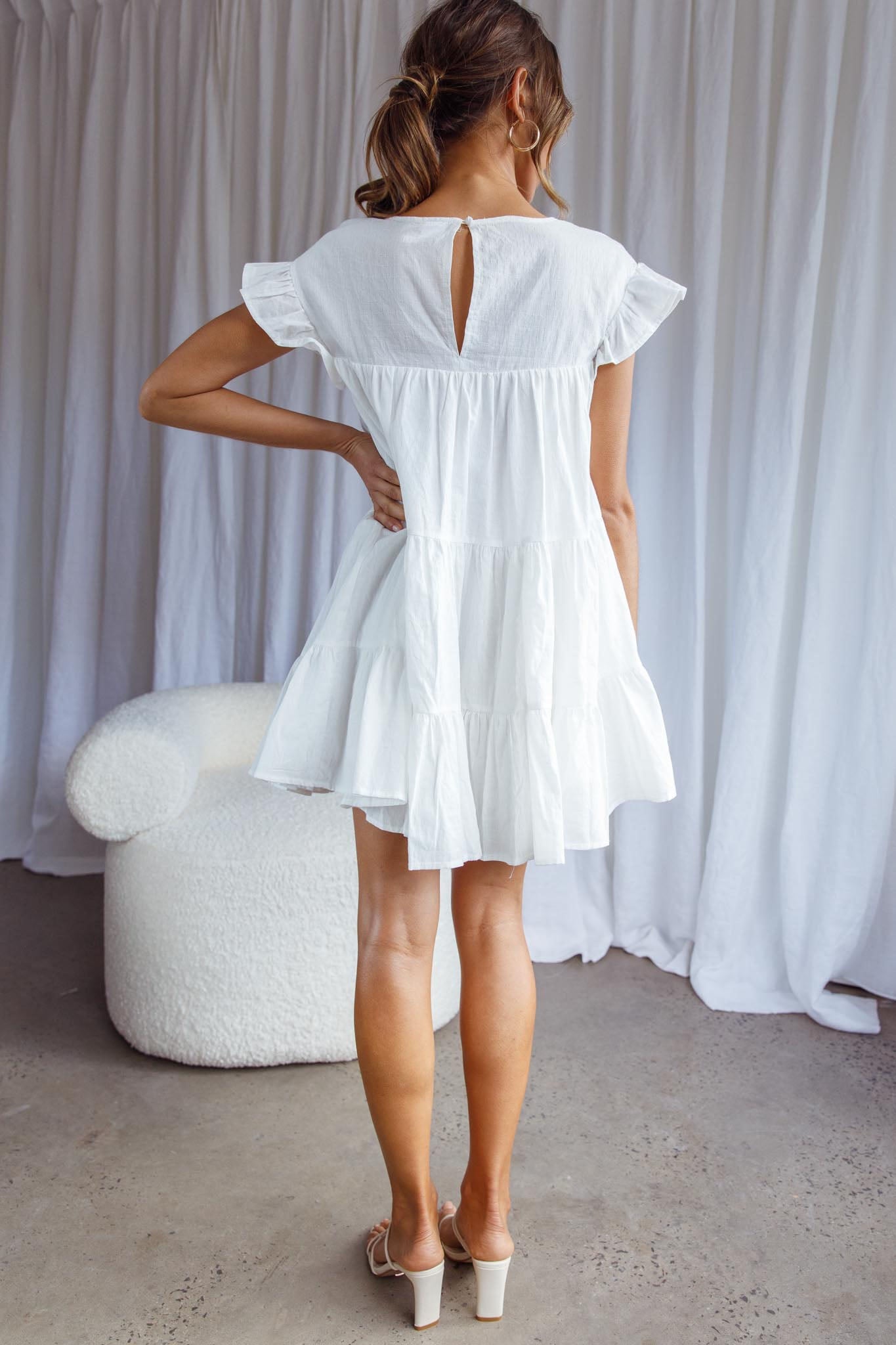Hyacinth Ruffle Sleeve Smock Dress White | Selfie Leslie Hyacinth Ruffle Sleeve Smock Dress White | Selfie Leslie