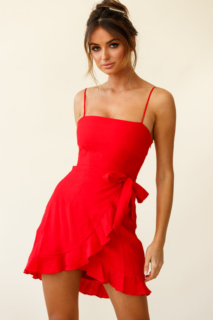 Pepita Cami Strap Wrap Dress Red by Selfie Leslie