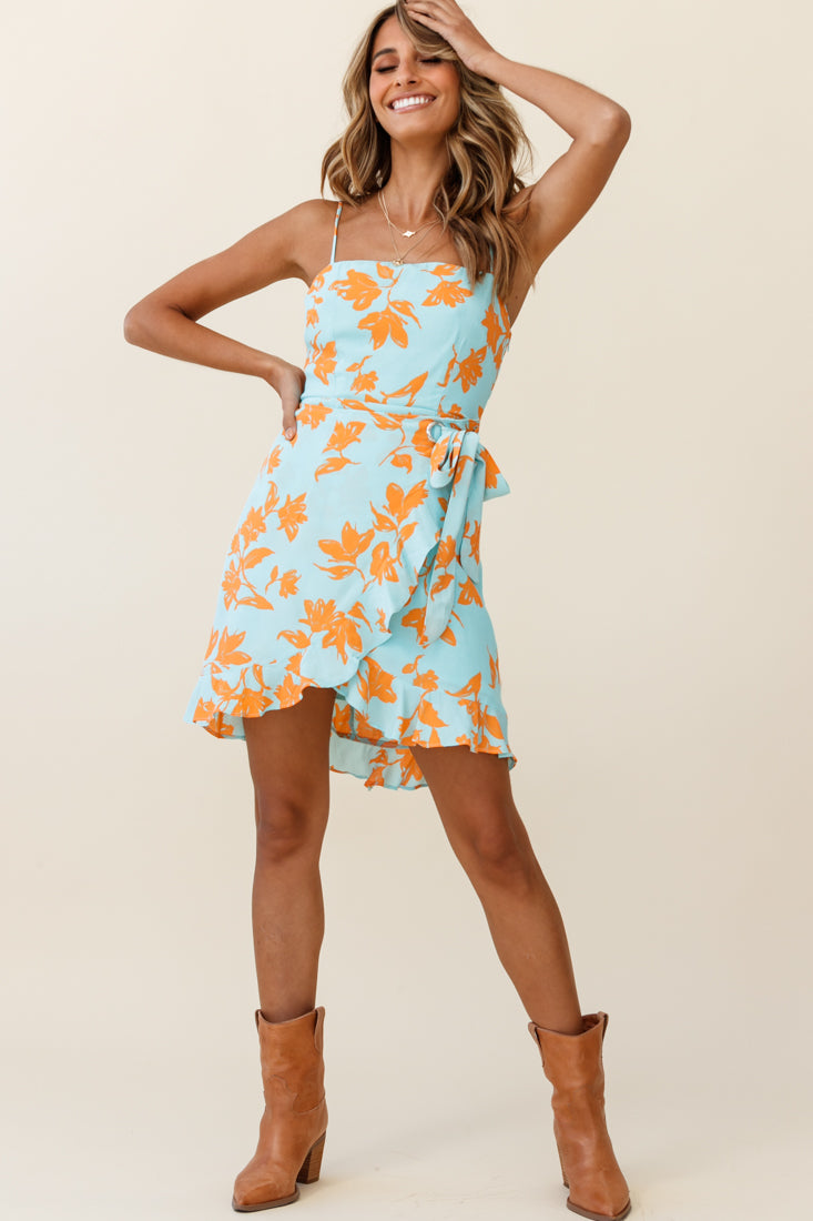 Pepita Cami Strap Wrap Dress Floral Print Mint by Selfie Leslie