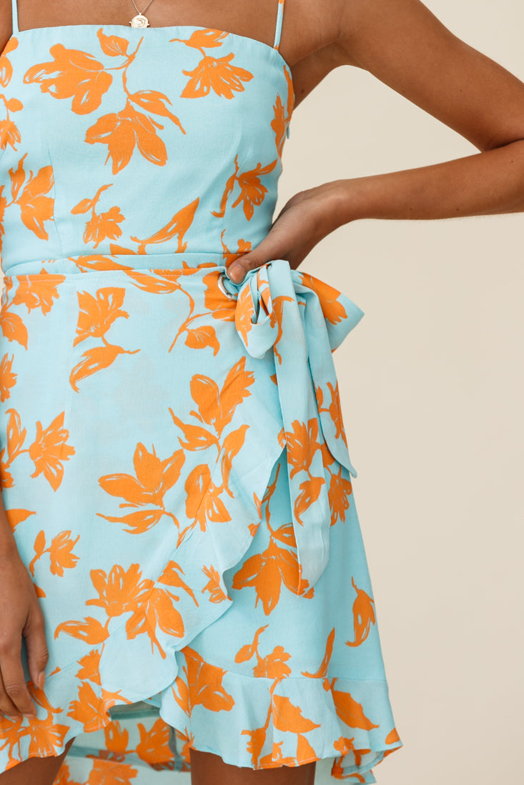 Pepita Cami Strap Wrap Dress Floral Print Mint by Selfie Leslie