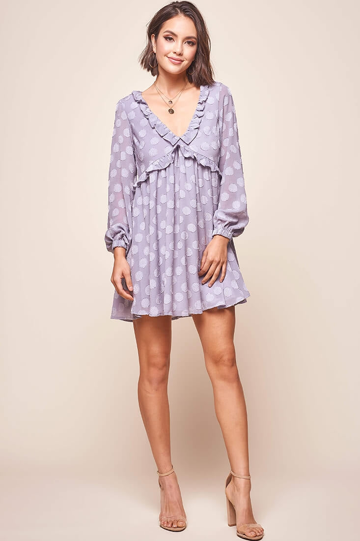 Cutie Pie Long Sleeve Babydoll Dress Grey by Selfie Leslie